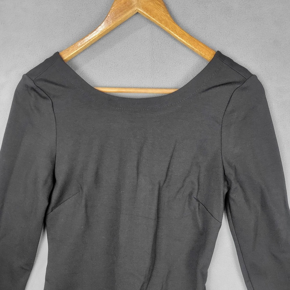 Banana Republic Dress Womens 2 Black Long Sleeve Ponte Sheath V Back Gold Zip - Picture 2 of 9